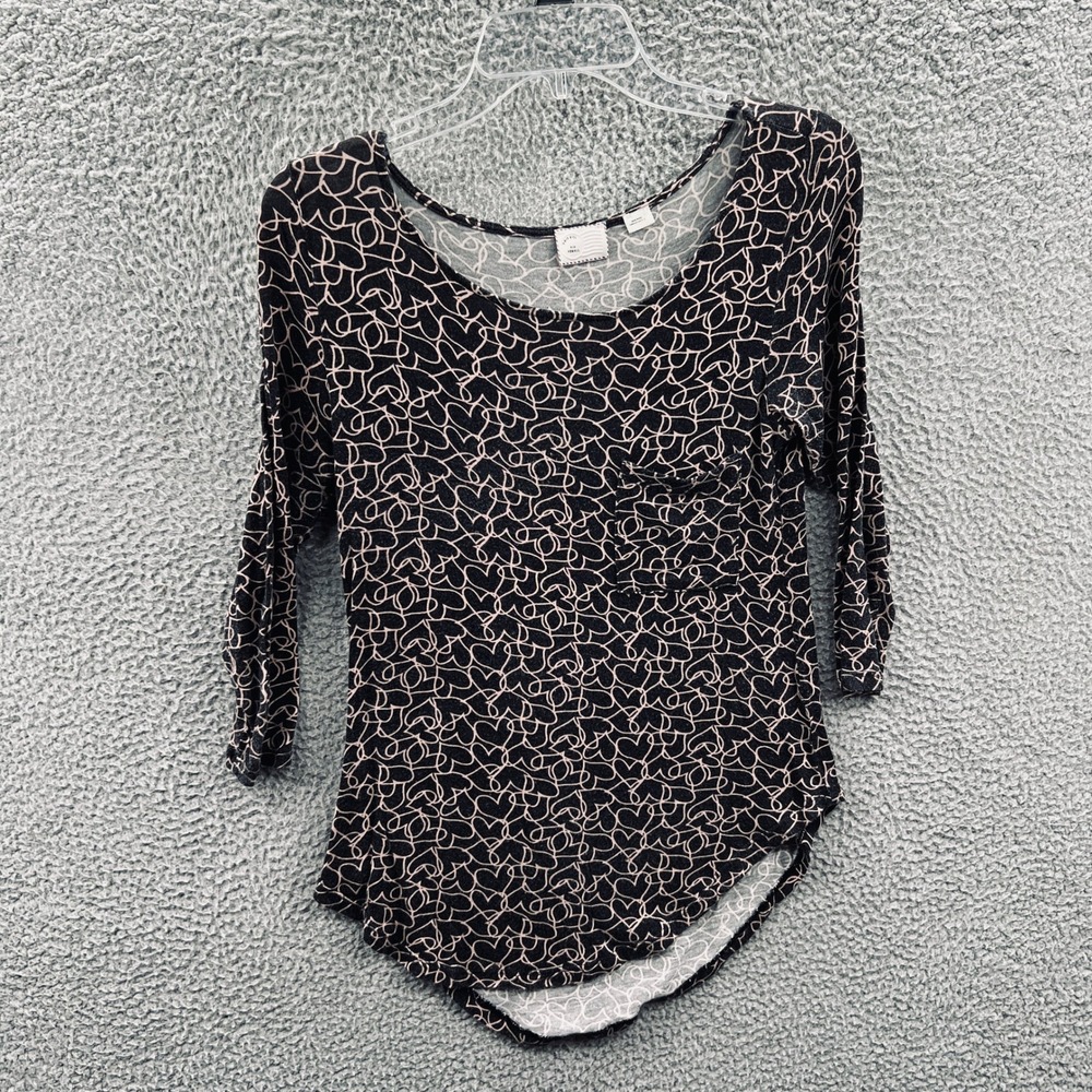 Postmark‎ Anthropologie Womens Top XS Black Heart Print Romantic Boho Minimalism